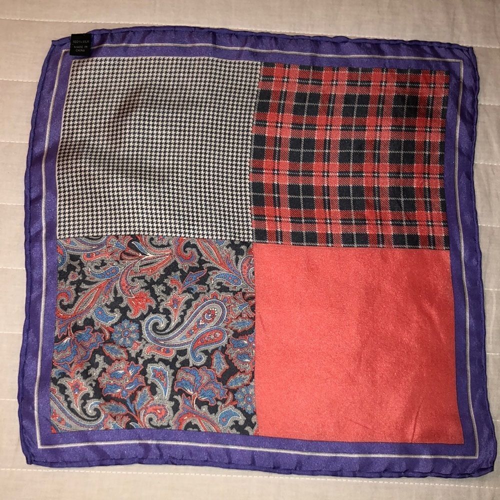Lavender white coral blue black houndstooth plaid paisley 💯 Silk Pocket Square - Picture 6 of 8